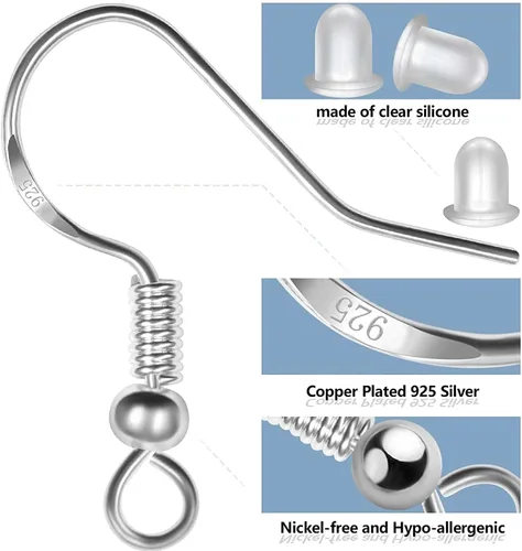 Miniatura 4 de Ganchos para aretes hipoalergénicos 500 unidades/75 pares, kit para hacer aretes, alambres para aretes con ganchos de anzuelo de pescado y anillos
