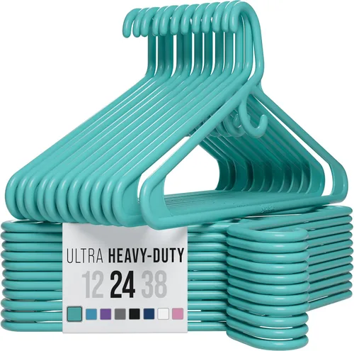NEATERIZE Perchas De Ropa de Plástico Ultra Resistentes - Aqua - Percha Duradera para Abrigos, Trajes y Ropa. Perchas De Ropa (Paquete de 24 - Aqua)