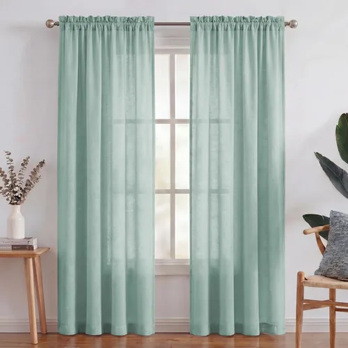 Miniatura 25 de Turquoize cortinas traslúcidas de lino natural, cortinas semitransparentes, cortinas de arpillera con bolsillo para cortinero, paneles para ventana
