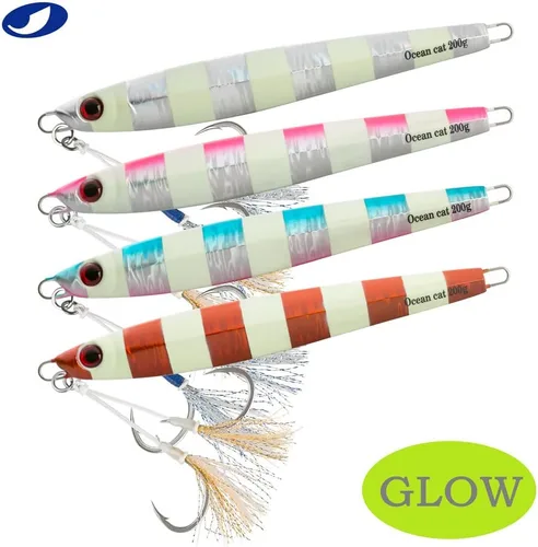 Miniatura 6 de OCEAN CAT Plomo de metal plano de caída lenta pesca señuelos hundimiento vertical cebo de jigging con gancho de mariposa para pesca de agua salada