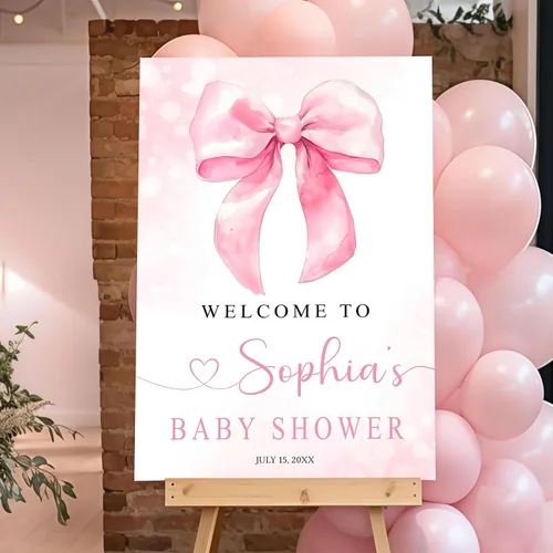 Miniatura 14 de Letrero de bienvenida personalizado con lazo rosa, editable imprimible para fiesta de bebé, letrero de baby shower con lazo rosa #12 Baby Shower #12
