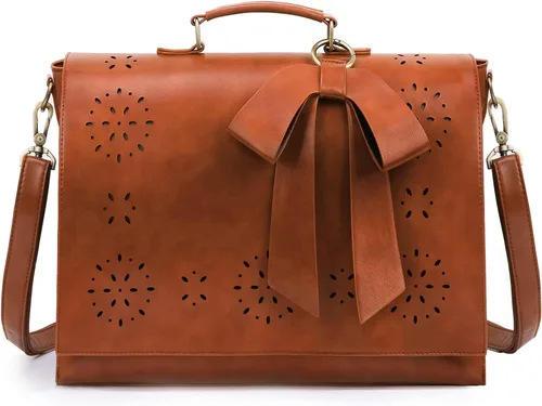 Miniatura 8 de ECOSUSI Maletín para mujer, de piel vegana, para el trabajo, bolso de hombro para computadora con lazo desmontable