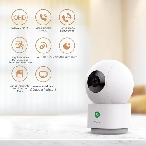 Miniatura 2 de aosu Cámara de seguridad de 4MP para interiores, monitor de bebé de 2.5K, cámara para mascotas 360° para seguridad del hogar, cámara WiFi con Wi-Fi