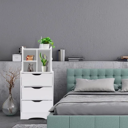Miniatura 2 de Cómoda de 3 cajones con almacenamiento superior, mesita de noche, mesita de noche, armario de almacenamiento con estante abierto, amplio espacio