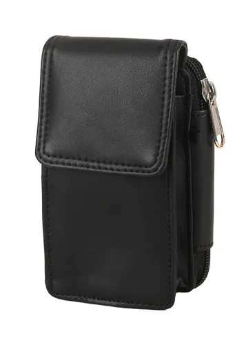 Leatherboss - Estuche de cuero para cigarrillos con soporte para encendedor y bolsillo con cremallera (negro)