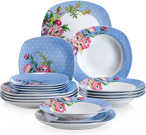 Miniatura 28 de VEWEET, Serie Fiona - Juego de vajilla de 30 piezas para 6 personas, blancos con rayas negras y grises, vajilla de porcelana de platos de postre