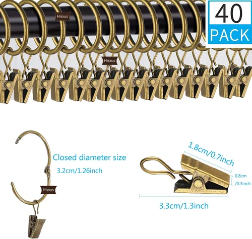 Miniatura 6 de Yrhrol 40 clips de cortina que se abren con anillos, latón antiguo de 1.26 pulgadas, clip decorativo de metal fuerte para cortina, anillos de clip