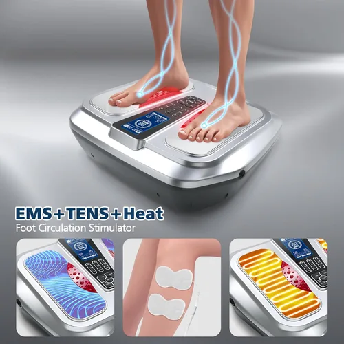Miniatura 3 de Masajeador de pies EMS con calor, TENS - Estimulador electrónico de circulación muscular con 4 almohadillas de electrodos para neuropatía, alivia