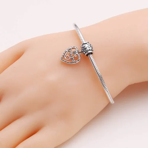 Miniatura 4 de SOUKISS Dijes de corazón para abuela, auténtica plata de ley 925, dije de amor familiar para pulsera europea (colgante)