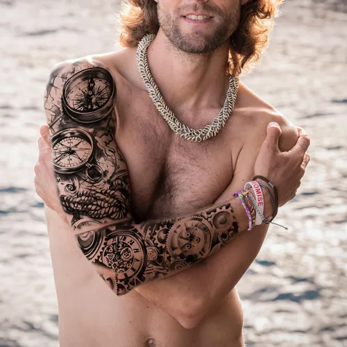 Miniatura 6 de Adhesivos de manga de tatuajes falsos de lobo león, brazo completo, dragón animal, tribal, mangas temporales de tatuaje para hombres, mujeres