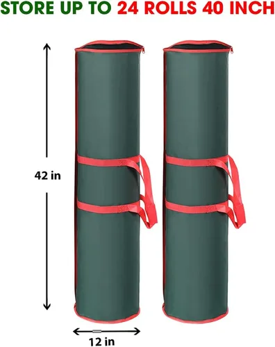 Miniatura 4 de ProPik Bolsa de almacenamiento de papel de regalo, organizador de papel de regalo, paquete de 2 unidades para almacenar hasta 48 rollos de 40 Verde