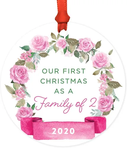 Miniatura 61 de Andaz Press Adorno de Navidad de madera grabado con láser para aniversario de boda, 1 año juntos, Navidad 2025, pancarta de flores rosas, 1 paquete