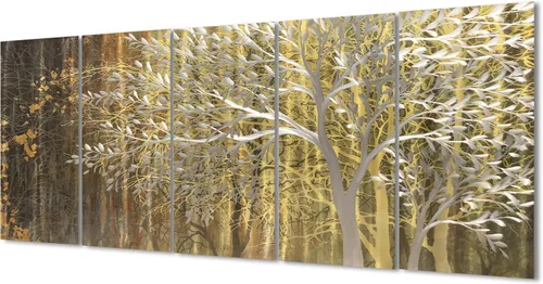 RICHSPACE ARTS Decoración de pared de árbol de metal dorado, pinturas de paisaje de naturaleza moderna grande, arte de pared, escultura metálica 3D,