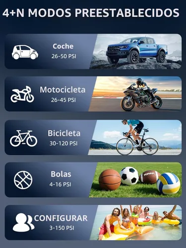 Miniatura 5 de Inflador de neumáticos, compresor de aire portátil, bomba de neumáticos inalámbrica de 150 PSI con salida USB, enchufe de coche de 12 V CC y doble