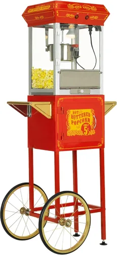 Miniatura 5 de Funtime Sideshow Popper - Máquina de palomitas de maíz de aceite caliente de 4 onzas con carrito, negro/plateado