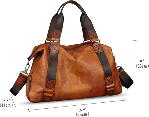 Miniatura 4 de Monederos grandes de cuero genuino y bolsos para hombres y mujeres, bolso de hombro con asa superior para correa de viaje para computadora portátil