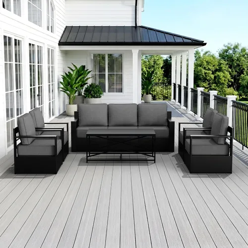 Miniatura 30 de Muebles de Patio al Aire Libre de Aluminio, Sillas de Metal para Todo Clima con Cojines de 6 Pulgadas de Grosor, Asiento Profundo para Jardín, Beige