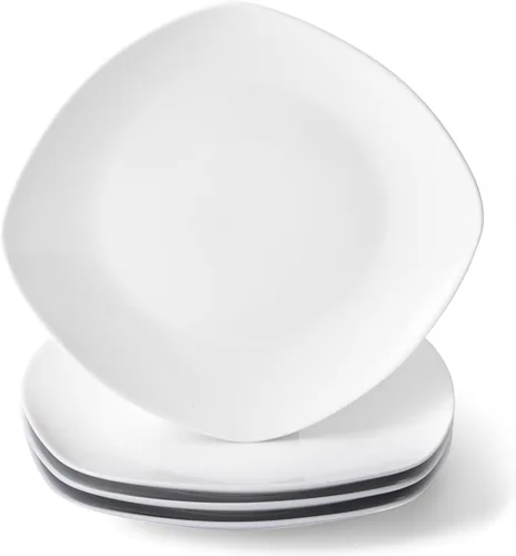Miniatura 13 de Juego de 4 platos redondos de 10.5 pulgadas, platos de cerámica blanca para cena, ensalada, aperitivo y postre, microondas, vajilla apta
