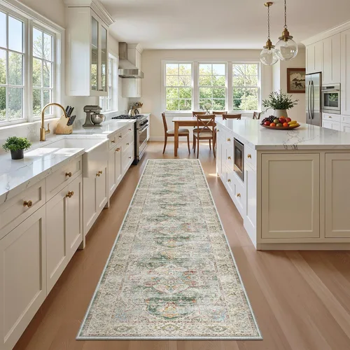 Miniatura 774 de Madane Tapete lavable de 2 x 10 pies para pasillo, cocina, recibidor, clásico, suave, antideslizante para interiores, casa de campo, baño, sala