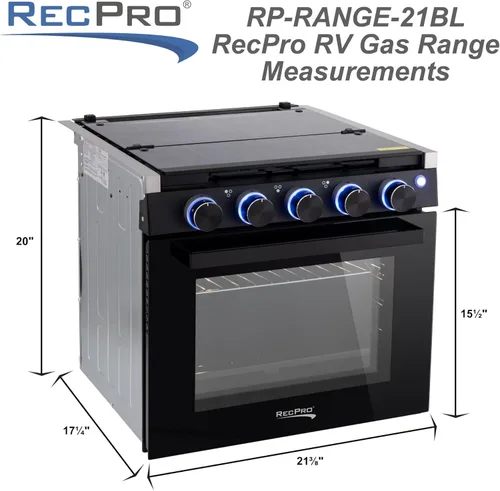 Miniatura 6 de Estufa RecPro RV de acabado negro Estufa de gas de 21" de altura Tres quemadores de 6500 y 8000 BTU Horno de 7100 BTU con capacidad de 1.8