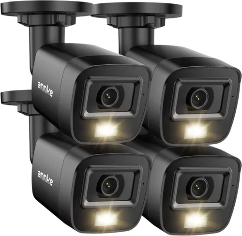 ANNKE Paquete de 4 cámaras de seguridad HD TVI 1080P para interiores y exteriores, 1920TVL, IP66 impermeable, visión nocturna/diurna, cámara de Negro