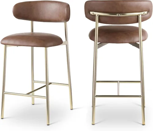 Miniatura 16 de Meridian Furniture 995Black-C Lupita Collection Modern Taburete contemporáneo con cuero vegano negro suave, marco de metal dorado cepillado, 20.5