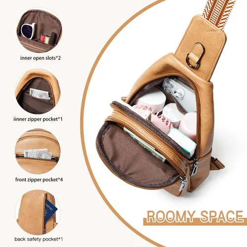Miniatura 4 de Leresas Bolso bandolera de 7L para mujer, bolso cruzado, riñoneras, de cuero vegano, bolso de pecho de moda, de viaje, antirrobo