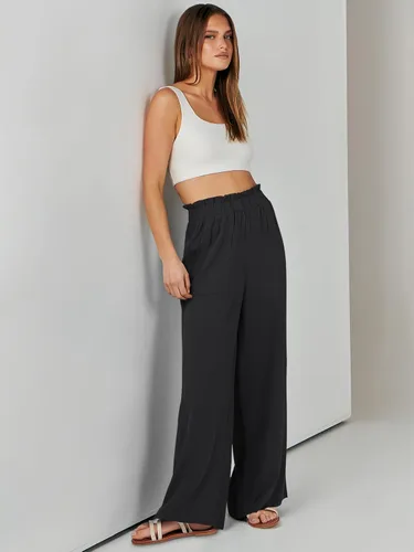 Miniatura 7 de ANRABESS Pantalones palazzo de lino para mujer, estilo casual, holgados, cintura alta, pierna ancha, pantalones de playa con bolsillo