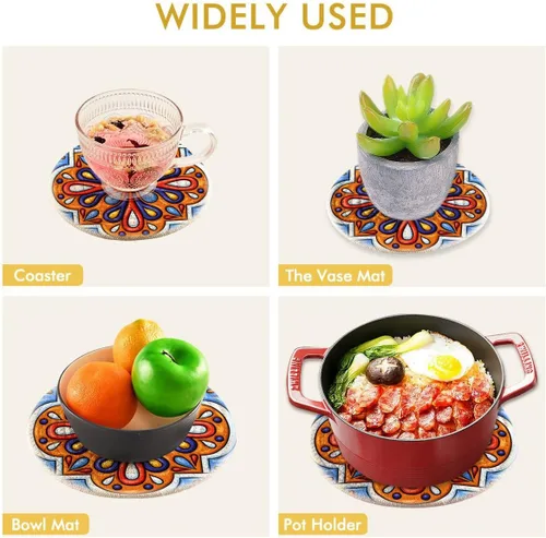 Miniatura 5 de Kigai Salvamanteles talavera mexicanos para ollas y sartenes y soportes para ollas, 2 unidades, tapetes redondos de cuerda de algodón, almohadillas