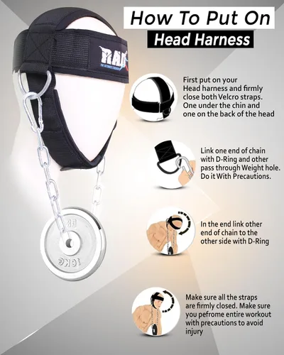 Miniatura 3 de RAD Arnés para el Cuello para Levantamiento de Cuello y Entrenamiento con Pesos Entrenador de Cuello con Acolchado de Neopreno y Cadena Ajustable