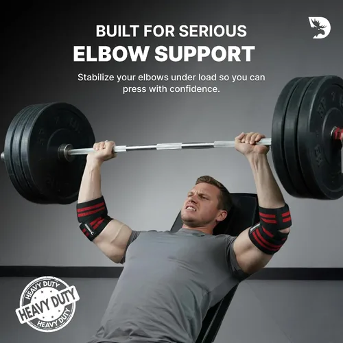 Miniatura 2 de DMoose Fitness Elbow Wraps for Weightlifting (Pair) - 40'' Adjustable Strap for Gym Workout & Bench Press, Compression Elbow Sleeves for Tendonitis