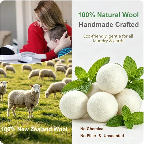 Miniatura 4 de Wool Dryer Balls 6 Pack XL, Genuine New Zealand Wool to Core, 100% Organic Fabric Softener Alternative, Baby Safe Chemical Free, Reduce Wrinkles &