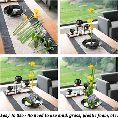 Miniatura 9 de Juego de 4 arreglos florales de rana de flores de Taiwán, ranas florales japonesas Ikebana Kenzan, herramientas 2 en 1, herramienta para enderezar