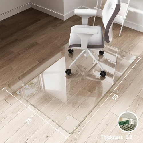 Miniatura 3 de Koonmi Tapete de cristal para silla de alfombra, 36 x 55 pulgadas, tapete para silla de oficina, tapete de vidrio templado con bordes redondeados