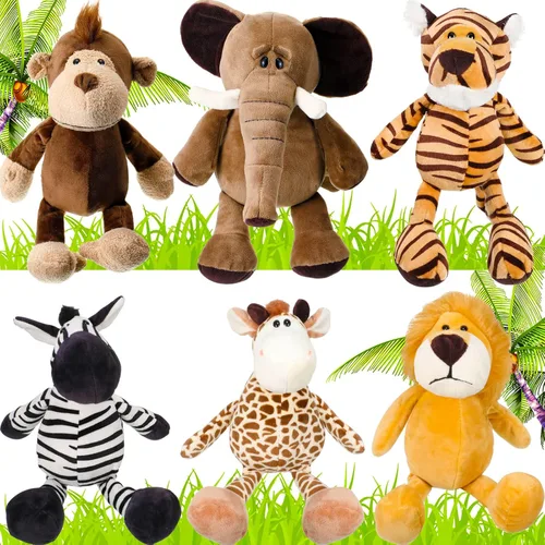 Zhanmai Juego de 6 animales de peluche de safari, animales de la selva, para niños y niñas, león, elefante, cebra, jirafa, tigre, mono para fiestas