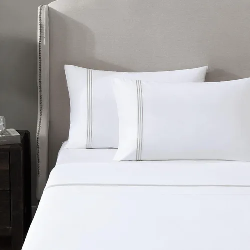 Miniatura 10 de Hotel Triple Luxe - Juego de sábanas de satén, 100% algodón egipcio Giza de ELS, bordado, totalmente natural, plano, ajustado y 2 fundas de almohada