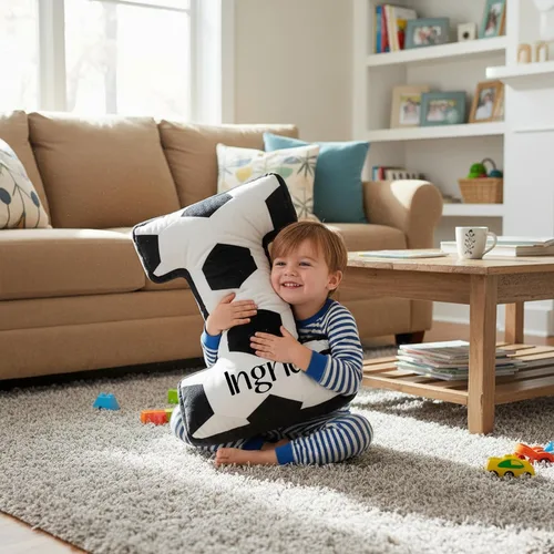 Miniatura 2 de Almohada personalizada con letra de balón de fútbol, almohada inicial personalizada con nombre para amantes de la pelota de fútbol, para fanáticos