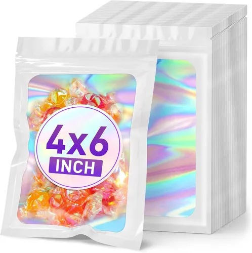 Miniatura 16 de ANZNKU 50 piezas 7 cm x 23 cm Bolsas holográficas para bolígrafos Bolsas de embalaje para bolígrafos Bolsa resellable a prueba de olores