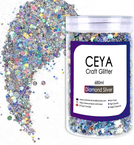 Miniatura 7 de Ceya Brillantina gruesa holográfica, 1 libra/16 onzas, oro diamante a granel, purpurina mixta gruesa y fina embotellada con lentejuelas metálicas