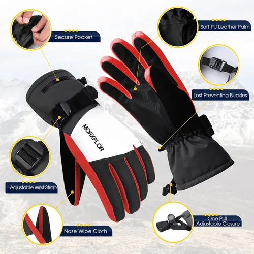 Miniatura 5 de Guantes de nieve para hombres y mujeres, 3M Thinsulate aislados, guantes de snowboard cálidos, impermeables, resistentes al viento, para pantalla