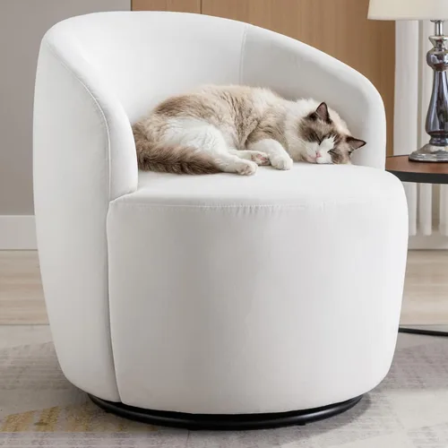 Miniatura 27 de FOXHUNTER Silla giratoria de barril, sillón individual pequeño de 360°, cómodo sofá redondo, sillas de botón acolchadas, modernas sillas de acento