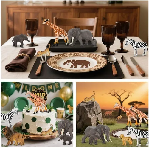 Miniatura 9 de Juguetes de figuras de animales de zoológico de safari, 14 piezas realistas de animales de la selva, animales africanos de plástico salvajes