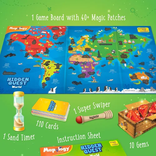 Miniatura 2 de Imagimake Mapology Hidden Quest World Map - Juego de mesa Deslizamiento y revelación mágica Juguetes educativos para edades de 5 a 7 y 8 a 12