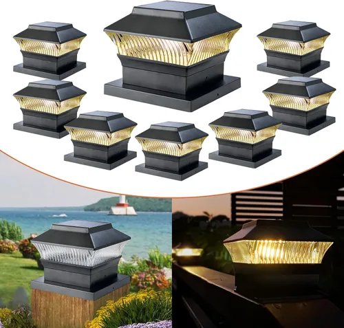 Miniatura 16 de Paquete de 4 luces solares para tapa de poste, modernas #2: se adapta a postes de vinilo de 4 x 4 y madera de 5 x 5 pulgadas, temperatura de 3