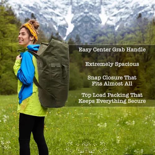 Miniatura 5 de BaHoki Essentials Bolsa de lona de lona resistente con carga superior para el mar, bolsas de viaje de carga verde militar, forro polar verde