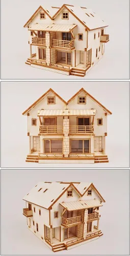 Miniatura 7 de [YOUNGMODELER] Kits de modelo de montaje de madera de escritorio (casa dúplex)