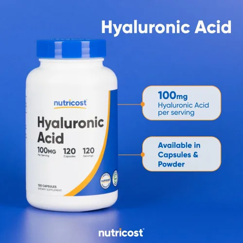 Miniatura 6 de Nutricost Cápsulas de ácido hialurónico de 100 mg, 120 cápsulas vegetarianas, sin gluten, sin OGM