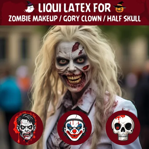Miniatura 4 de Maquillaje SFX de látex líquido para Halloween (2 onzas líquidas) – Piel falsa y heridas para zombi, payaso, disfraz de vampiro, cosplay, cicatrices
