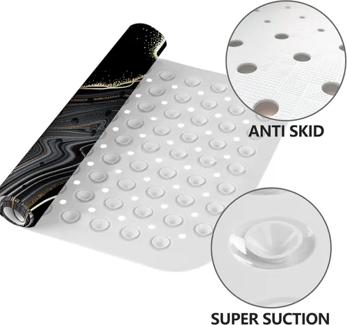 Miniatura 3 de LNOND Tapete de baño de mármol antideslizante, extra largo de 40 x 16 pulgadas, tapete antideslizante para bañera, tapete de ducha de mármol negro