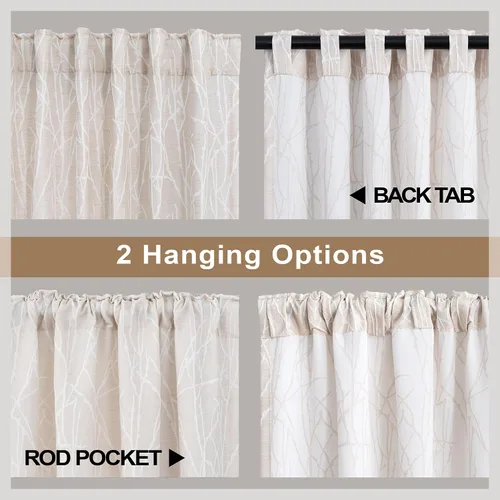 Miniatura 4 de Pitalk - Cortinas con patrón beige de 63 pulgadas de largo para dormitorio, 2 paneles con pestaña trasera y bolsillo, diseño de ramas de árbol